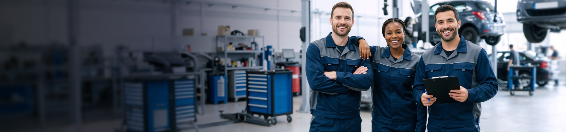 A man holding a spanner with more spanners behind him.